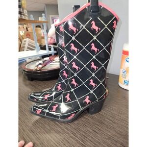 Womens Black Cowboy Boots Pink Horse Pattern Western Style Size Unknown